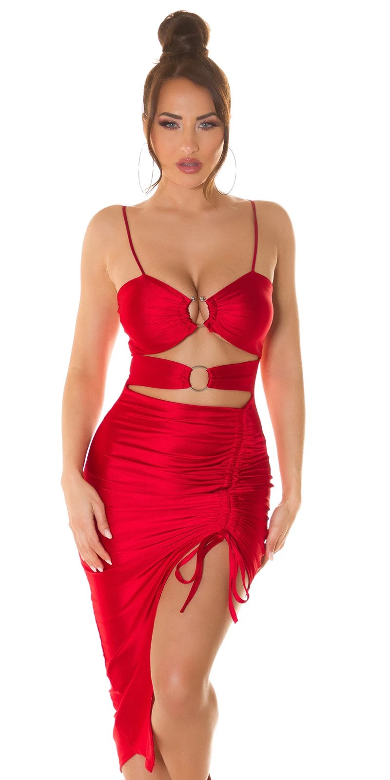 Hot Cutout Träger Party Kleid mit Raffung und High Low-Effekt