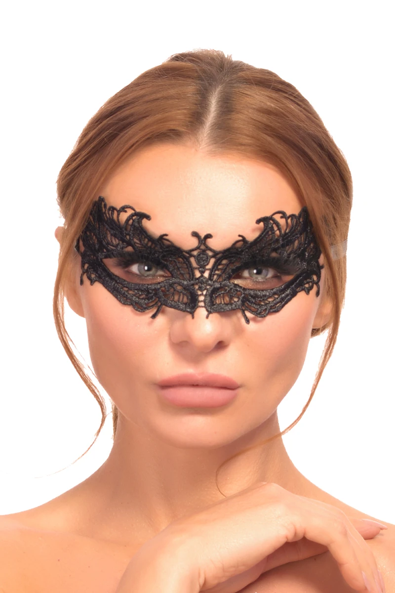 Schwarze Augenmaske A7782 im venezianischen Look aus feiner Spitze mit Satinband zum Binden für elegante Maskenmomente 7Heaven
