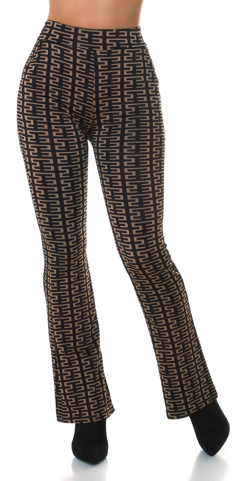 Printed High Waist Stretch Hose mit Schlag Printed High Waist Stretch Hose mit Schlag