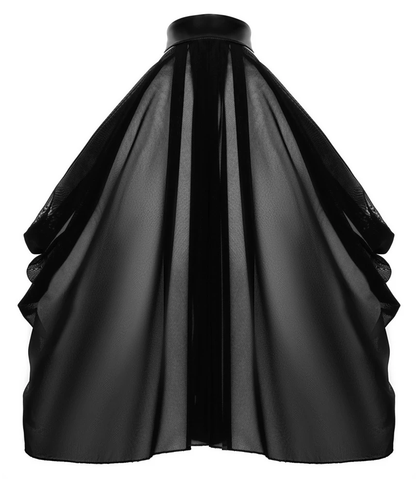 Noir Bolero Luftiges Transparent-Top im Cape-Style: Asymmetrisch, Schulterfrei mit Neckholder, Feiner Stretchtüll