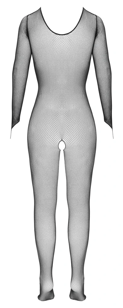 Fantasy by Cottelli Catsuit ouvert Damen Bodystocking Netzbody Langarm mit Fuß Fingerschlaufen nahtlos Netz Overall Reizwäsche mit Schrittöffnung