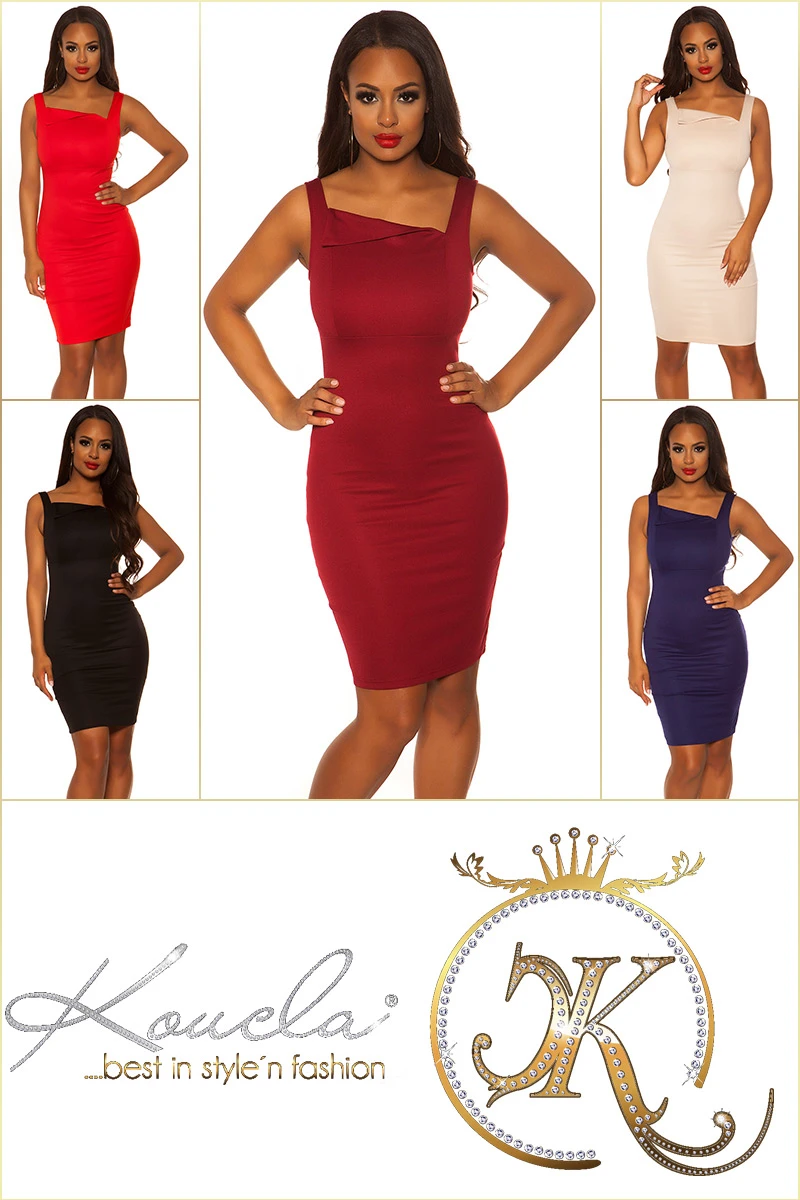 Uni Business Mini Träger Kleid mit eckigem Ausschnitt Etui Kleid Uni Business Mini Träger Kleid mit eckigem Ausschnitt Etui Kleid