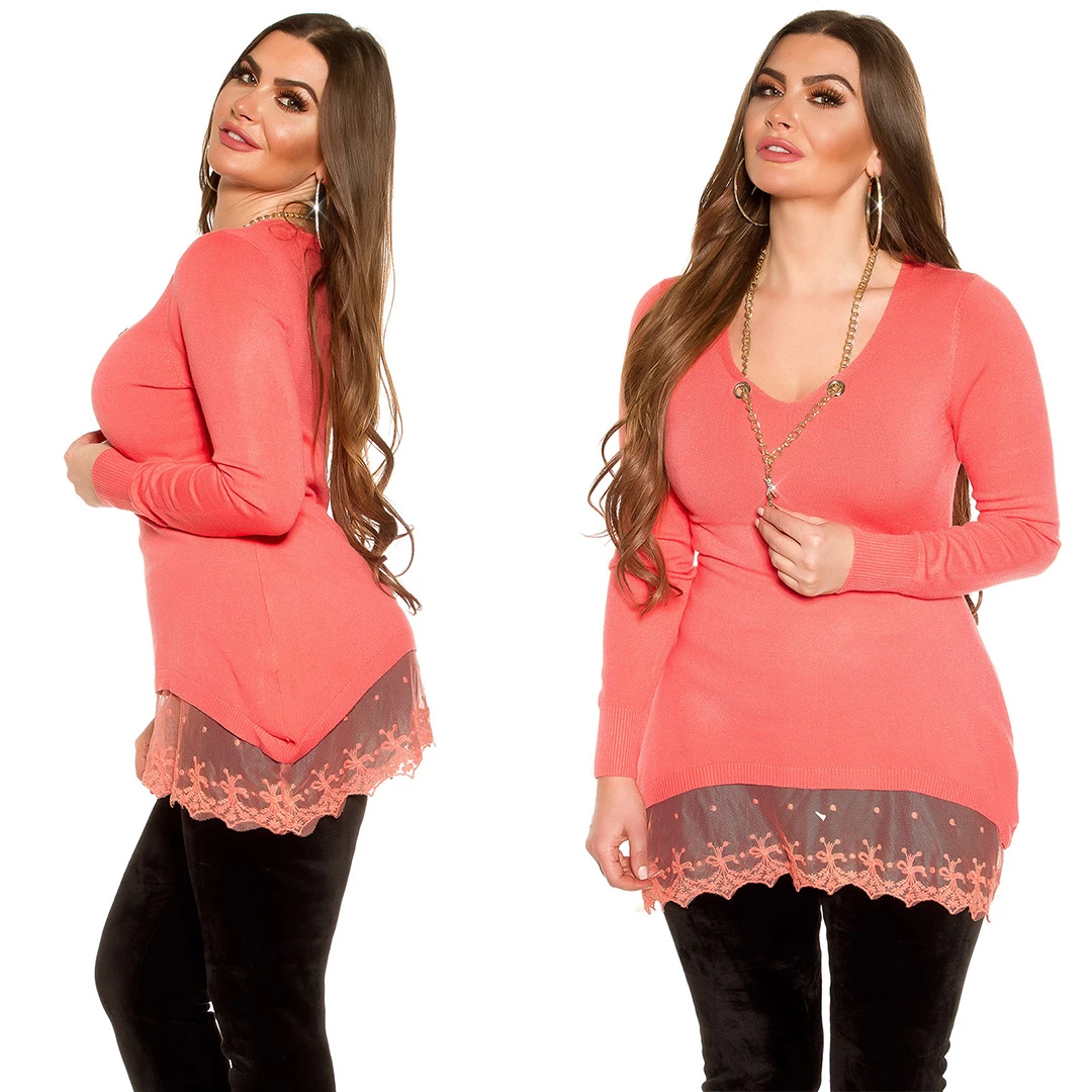 Chic Cocktail Long-Pullover mit Halskette Chic Cocktail Long-Pullover mit Halskette