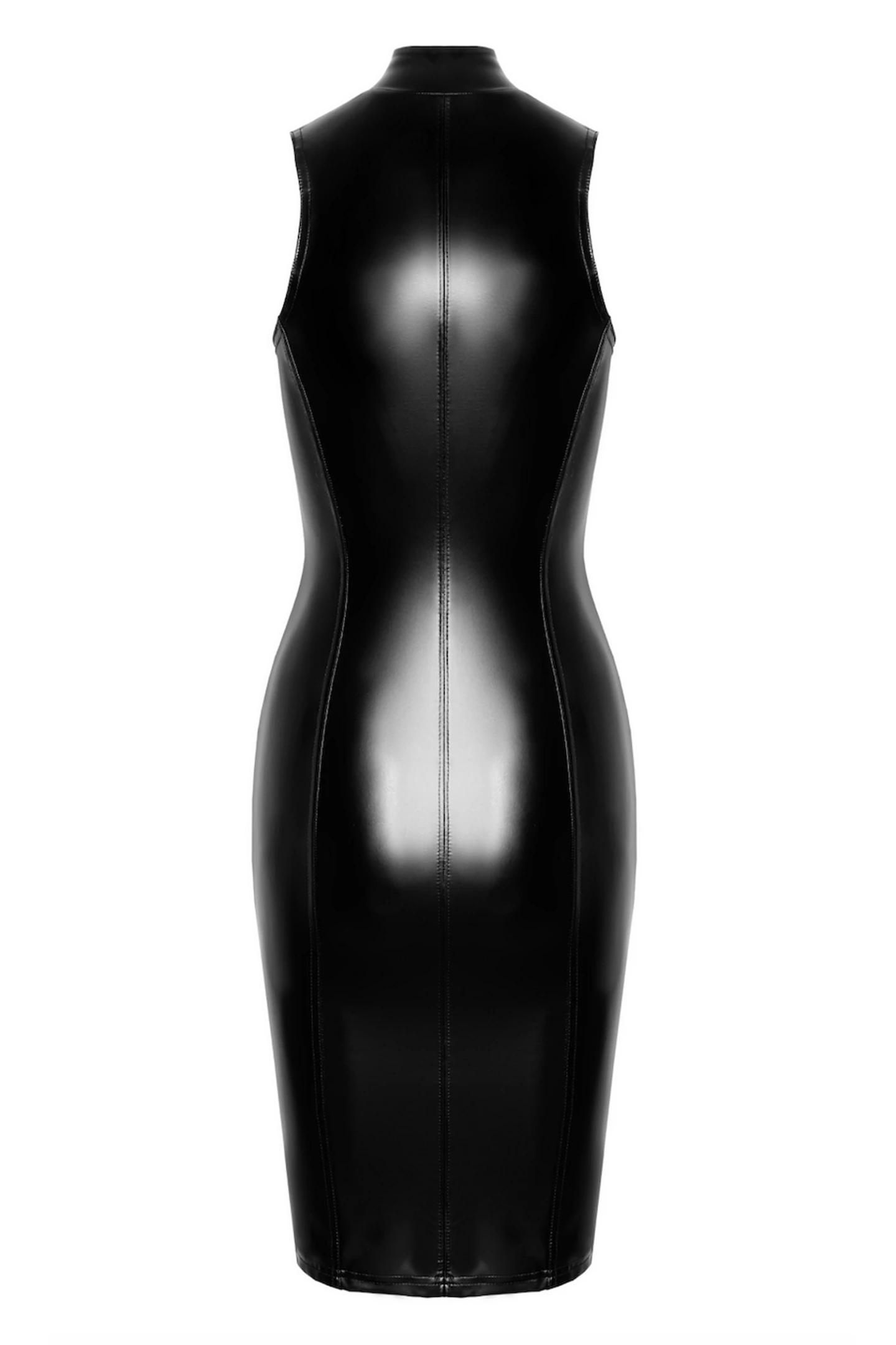 F337 halblanges Wetlook Kleid, Club Wear, Elegantes Wetlook-Kleid mit Stehkragen, 2-Wege-Reißverschluss und freiem Dekolleté