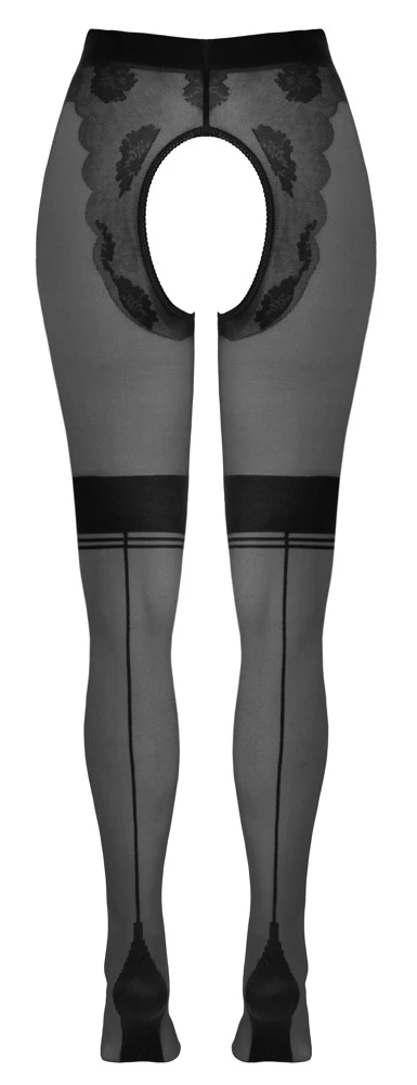 Cottelli Verführerische Eleganz: Ouvert-Strumpfhose mit Spitzen-Höschen und Strumpfbändern