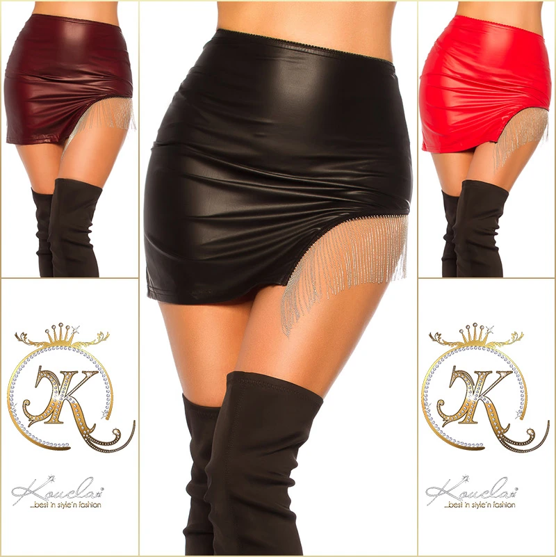 Glossy Wet Look Minirock mit Cutout und Deko Fransen Glossy Wet Look Minirock mit Cutout und Deko Fransen