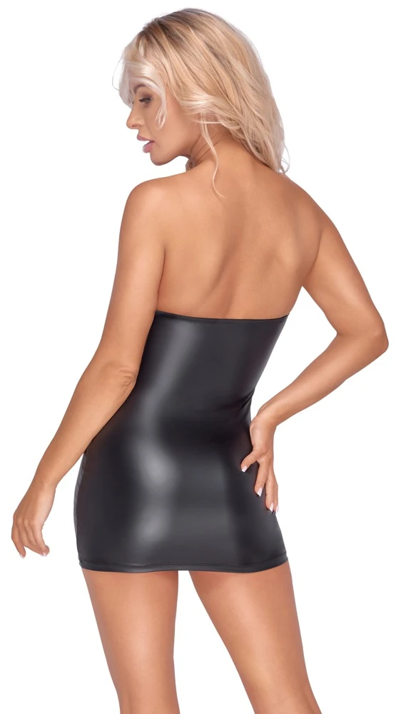 Cottelli PARTY Tubeminikleid Bandeau Minidress aus schwarzen Mattlook Zierschnürungen