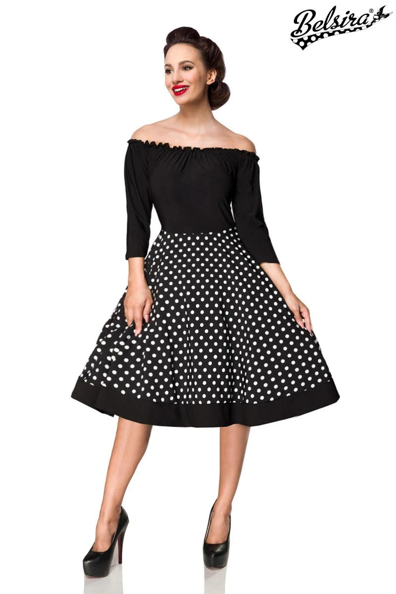Schulterfreies Swing-Kleid mit Punkten