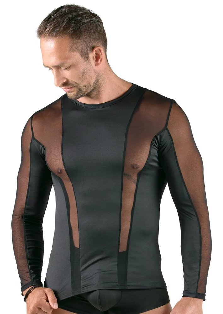 Svenjoyment Longsleeve mit transparentem Netz - körpernahes Shirt im stylischen Mesh-Mix für maximalen Komfort