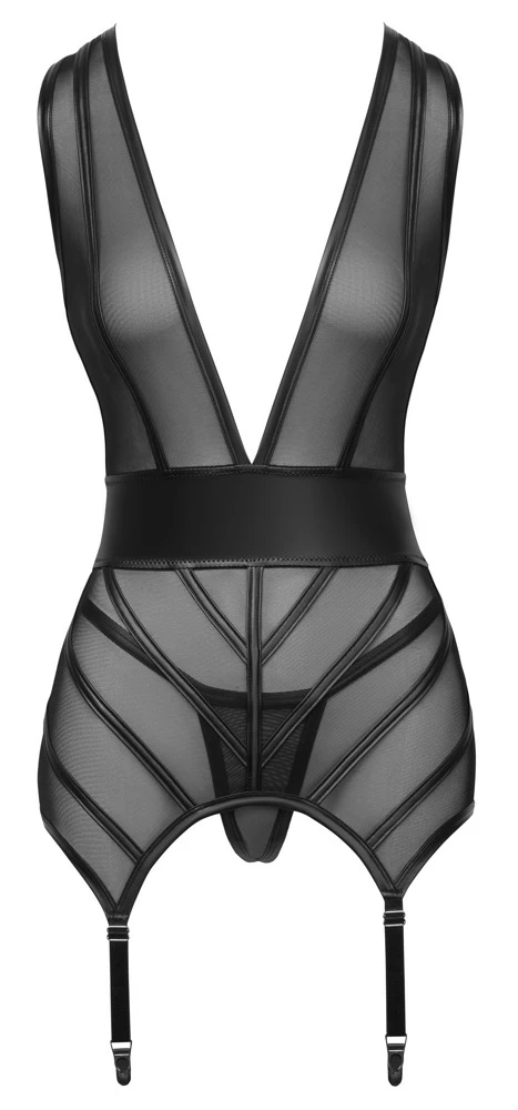 Cottelli LINGERIE Strapshemd und String, Sündig Schwarz aus Powernet mit Mattlook