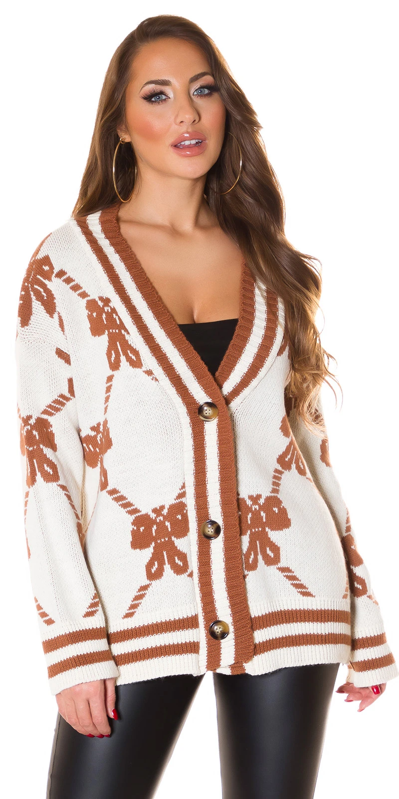 V-Neck Strick Jacke Cardigan im Oversize-Style mit Print