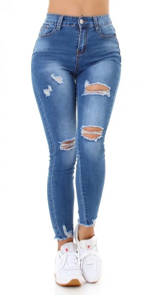 Skinny High Waist Jeans im Used-Look mit Löcher