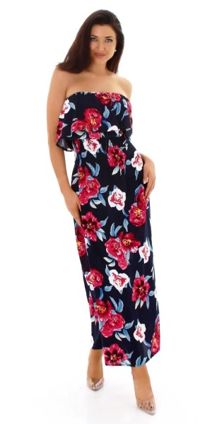 Cotton Maxi Bandeau Kleid mit Flower Print
