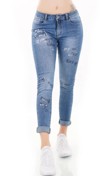 Basic Röhren Skinny Jeans mit Print