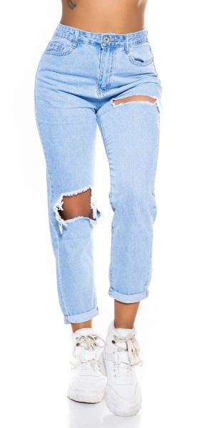Used Look Mom Fit High Waist Jeans mit Löcher