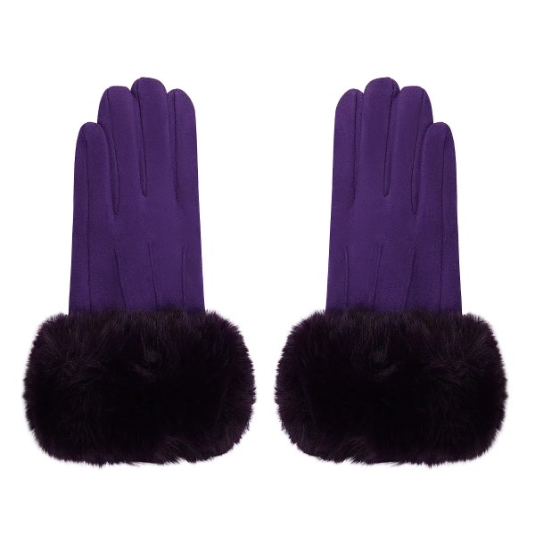 Velour Leder Handschuhe mit Kunstpelz und Handy-Touch