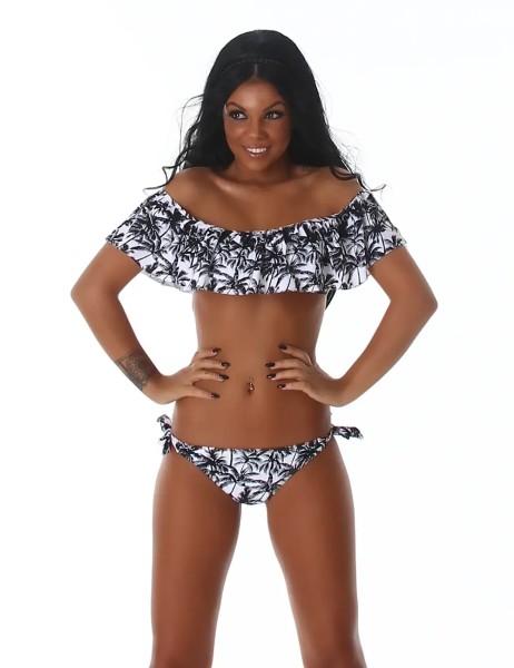 Printed Off Shoulder Latina Look Bikini mit Volant