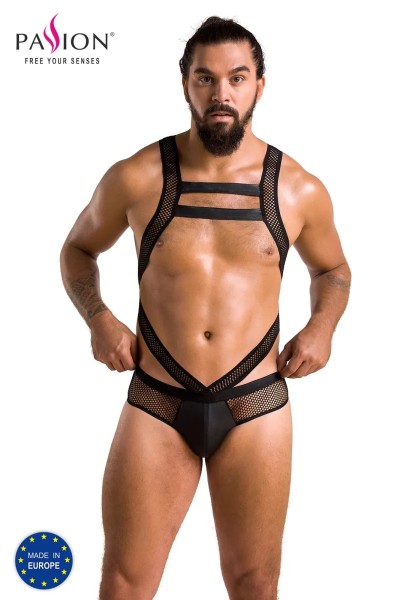 Herren Body 045 transparent mit mattem Kunstleder und Netz von Passion Menswear