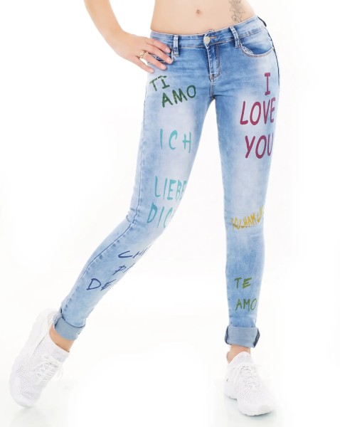 Basic Röhren Skinny Jeans mit Push Up-Effekt und Print