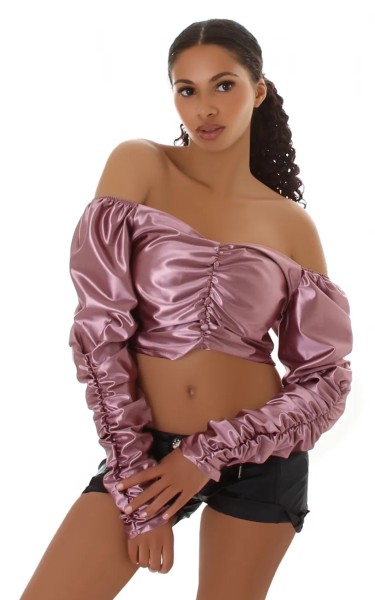  Latina Look Off Shoulder Crop Blusen Top mit Puffärmel