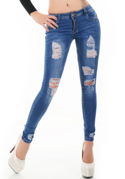 Röhren Stretch Jeans im Destroyed-Style mit Löcher