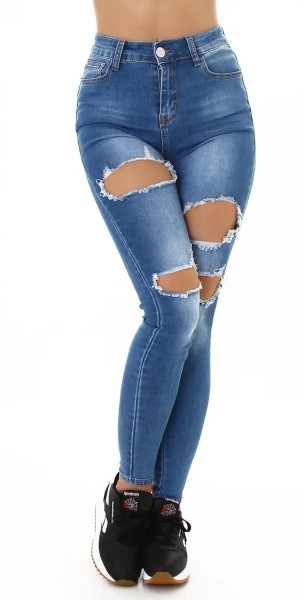 Skinny Jeans im High Waist-Style mit Löcher
