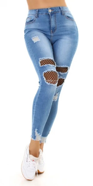 Skinny Highwaist Jeans im extremen Destroyed-Look mit Löcher und Netz