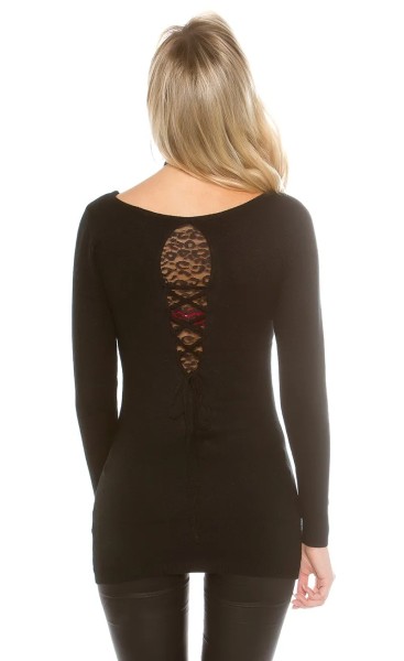 Langarm-Pullover im Long-Style mit Rücken-Schnürung