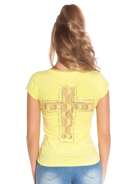 Tailliertes T-Shirt mit Spitzen-Kreuz