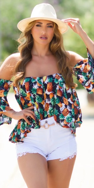 Sexy Sommer off-shoulder Bluse mit Ananas Print