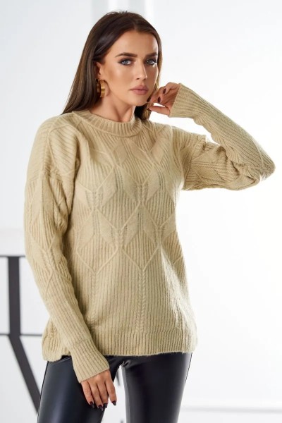 Cozy Grobstrick Damen Rundhals Pullover Uni Strickpullover Wollpullover Einfarbig mit Muster