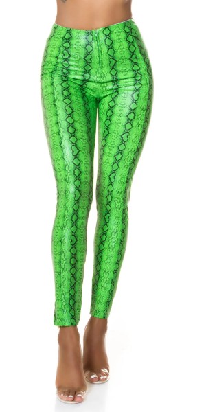 High Waist Snake Printed Leder Look Leggings mit Zipper