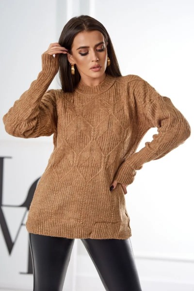 Cozy Grobstrick Damen Rundhals Pullover Uni Strickpullover Wollpullover Einfarbig mit Muster