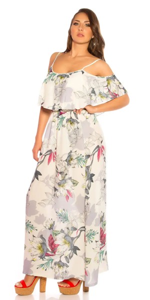 Off Shoulder Maxi Sommerkleid mit Volant und Flower Print