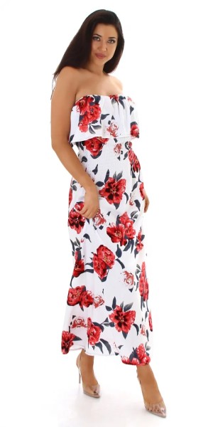 Cotton Maxi Bandeau Kleid mit Flower Print