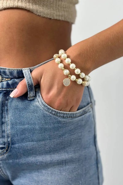 Modeschmuck Perlen Armband SL9-2 mit Anhänger Rund