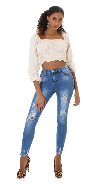 Washed Out High Waist Push-Up Jeans mit Löcher