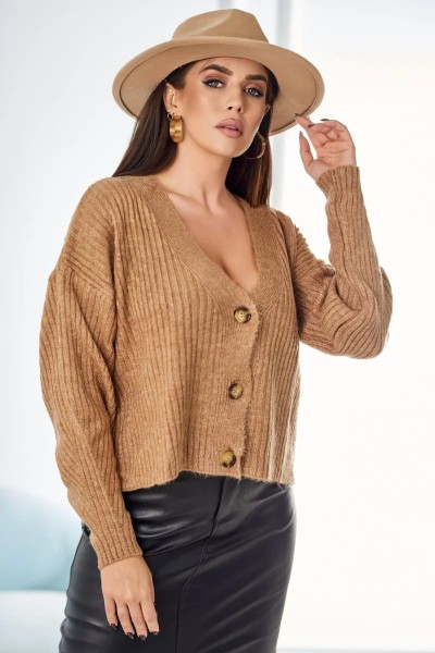 Loose Fit Damen V-Ausschnitt Pullover Wollpullover Strickpullover Cardigan Kurz Strickjacke Einfarbig Uni mit Knopfleiste