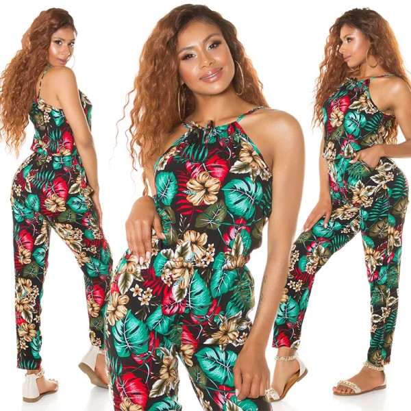 Tropic Printed Sommer Maxi Cotton Träger Jumpsuit