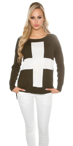 Casual Feinstrick Jumper Pullover mit Kreuz-Print