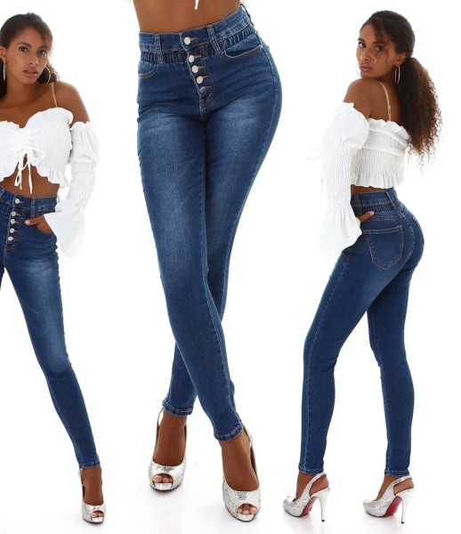 Röhren High Waist Skinny Jeans mit Smok-Bund