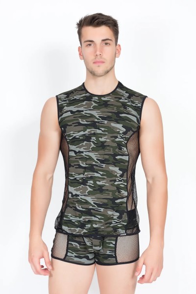 Herren Military 58-77 Camouflage Shirt mit Netz-Einsatz