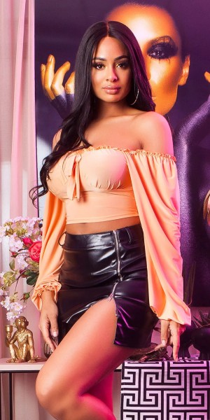 Latina Look Crop Off Shoulder Top mit Ballon-Ärmel