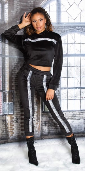 Nicki Jogging Home Anzug mit Kapuze und Kontraststreifen