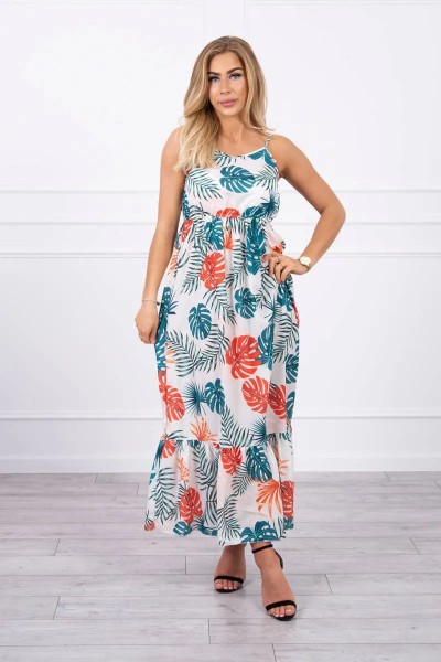 Tropical Printed Rundhals Maxi Träger Kleid