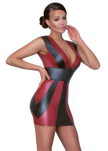 Cottelli PARTY Kleid rot/schwarz mit Streifen Minikleid Mattlook tiefer V-Ausschnitt