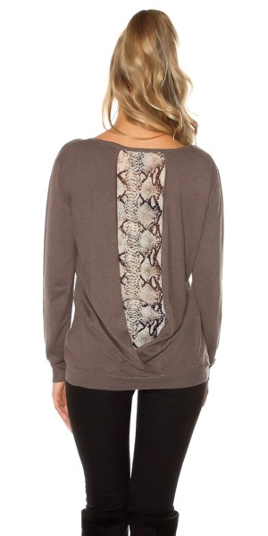 V-Neck Under-/Over-Look Feinstrick Pullover mit Animal-Touch
