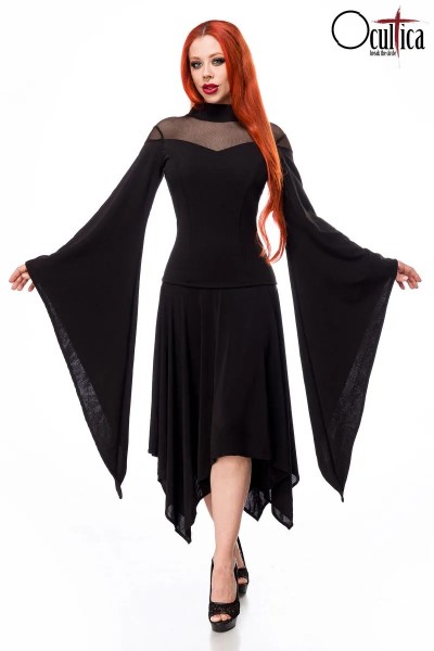 Kleid im Gothic Stil mit Trompetenärmeln und Zipfelsaum Abschluss