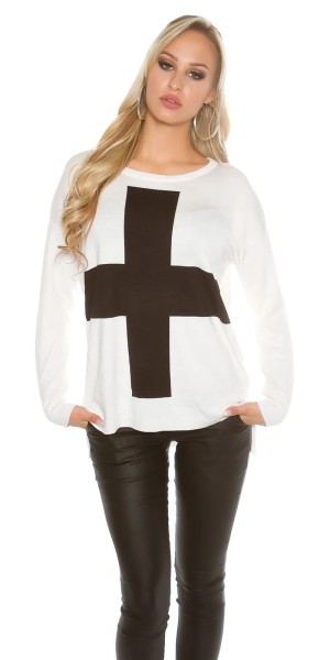 Casual Feinstrick Jumper Pullover mit Kreuz-Print