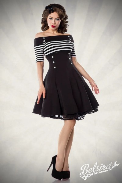 Vintage-Kleid Punkte mit Carmen- Ausschnitt